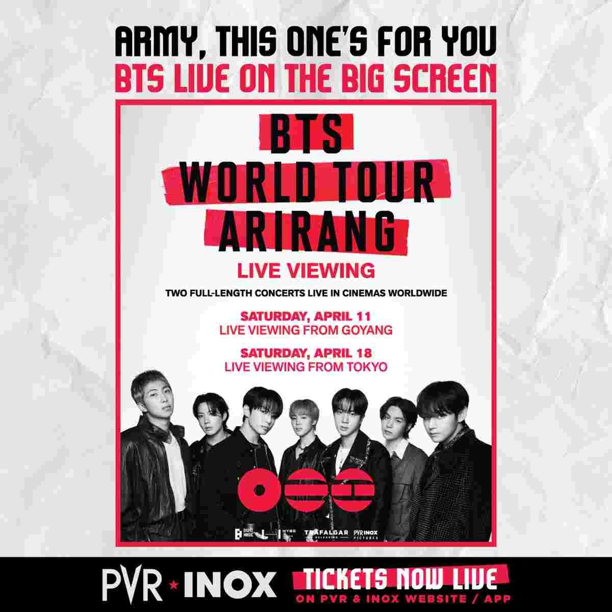 PVR INOX Brings BTS ‘Arirang’ Tour to Big Screen for Indian ARMY 1 PVR INOX BTS, BTS Arirang India, BTS live screening India, K-pop concerts India, BTS fans India, ARMY India