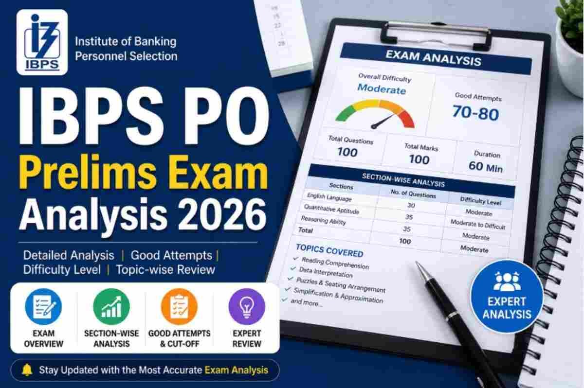 IBPS PO Prelims Exam Analysis 2026, IBPS PO Exam Analysis 2026, IBPS PO Prelims Analysis, IBPS PO Good Attempts 2026, IBPS PO Difficulty Level 2026, IBPS PO Prelims Questions Asked, IBPS PO Expected Cut Off 2026