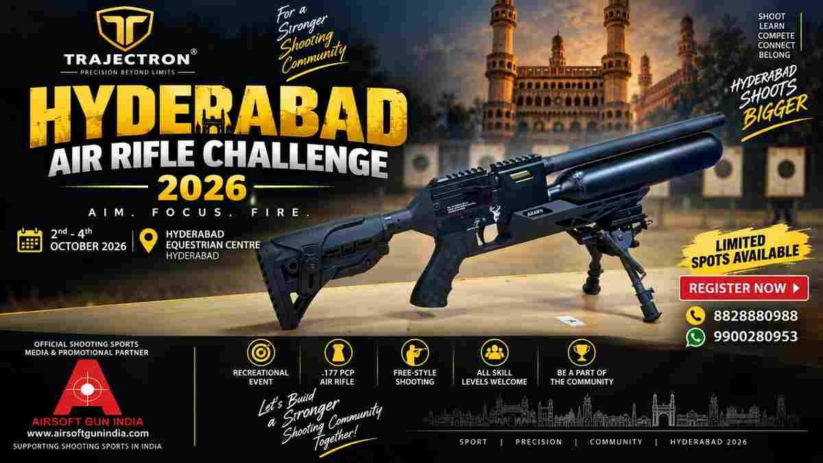 Trajectron Hyderabad Air Rifle Challenge 2026, Hyderabad Air Rifle Challenge, Trajectron air rifle India, .177 PCP air rifle, shooting sports Hyderabad, Airsoft Gun India, recreational shooting sports India, air rifle event Hyderabad,Trajectron Hyderabad Air Rifle Challenge 2026, Hyderabad Air Rifle Challenge, Trajectron Sports, Airsoft Gun India, .177 PCP air rifle, Shooting sports Hyderabad, Recreational shooting India, Hyderabad Equestrian Centre events, PCP air rifle competitions, Air rifle shooting events India,